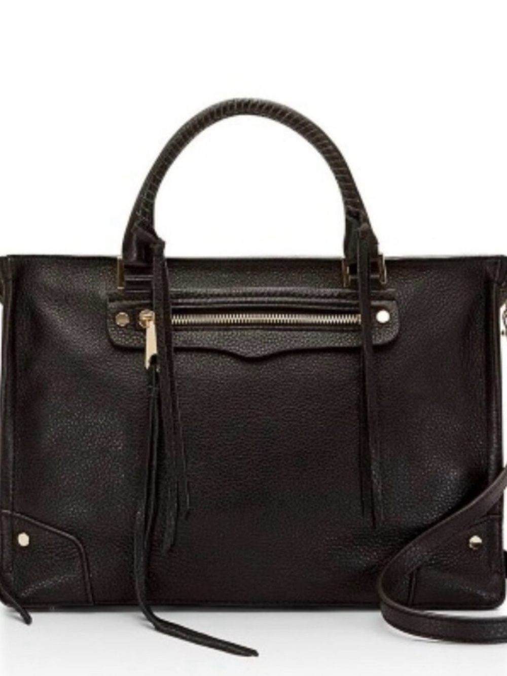 Rebecca Minkoff Regan Black Leather Satchel with Tassel Zip